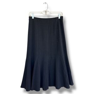 Eileen Fisher Black Wool Blend Knit Godet Pull-On Midi Skirt Size PS